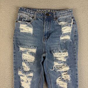 GOGO Mom Jeans High Waisted Ripped Blue Denim Women's/Junior's Size 3 Cotton